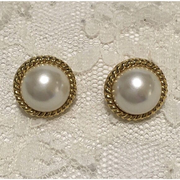 Napier Jewelry - Vintage Napier Earrings Gold Tone Faux Pearl Classic Elegant Everyday Jewelry